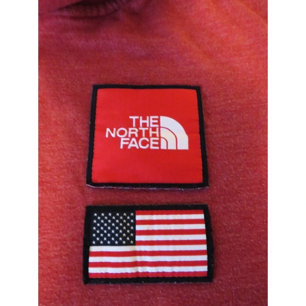 The North Face Men's Medium Zip Hoodie Red Heather Never Stop Exploring USA Flag